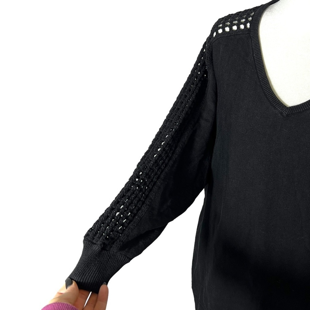Lane Bryant Cotton Blend Fine Knit Crochet 3/4 Sleeve V Neck Sweater SZ 14/16 - Picture 3 of 6